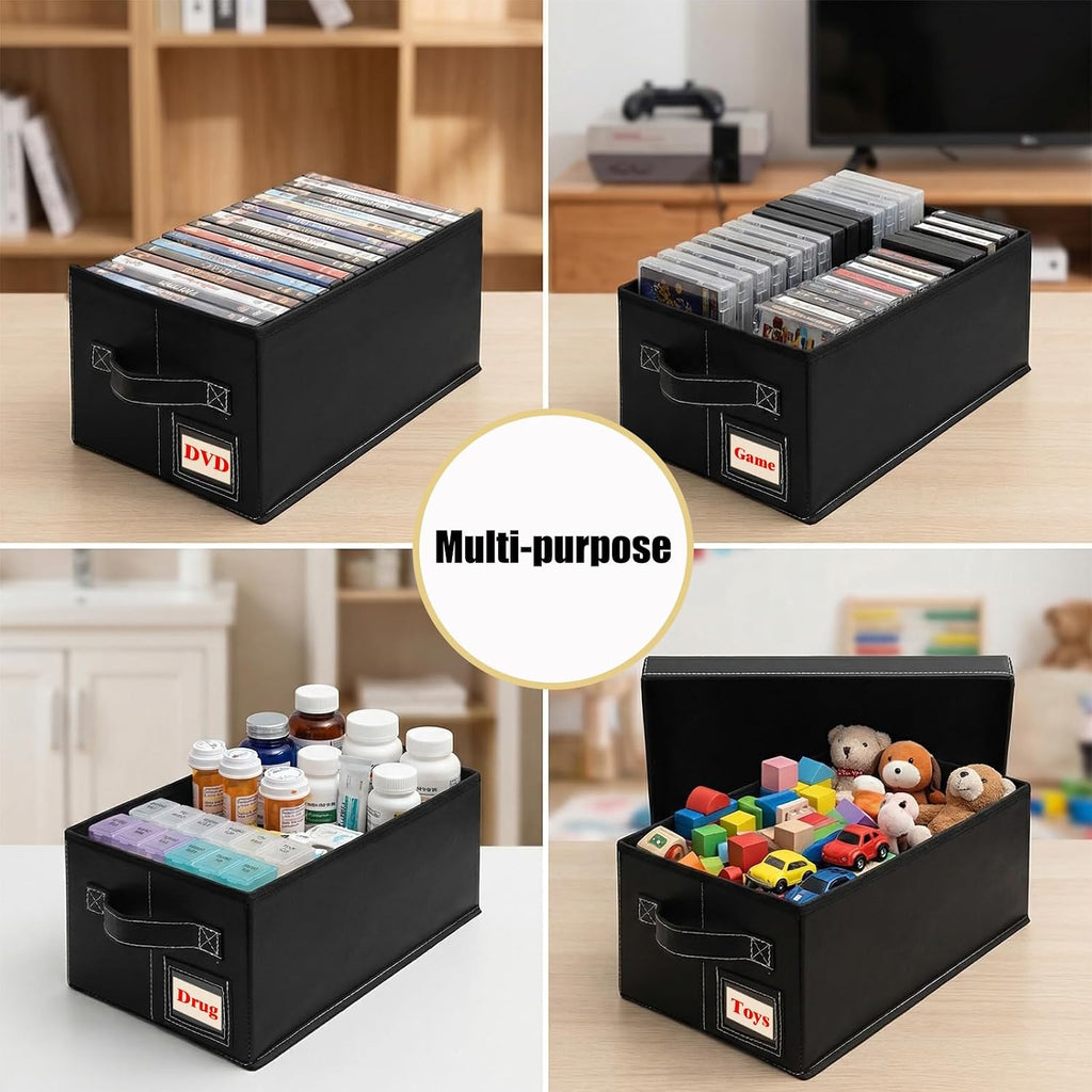 DVD Storage Box 6 Pack, PU Leather DVD Organizer Stackable, Holds 156 DVDs, Disc Organizer for Blu ray CD Video Game, Home Entertainment Media Holder