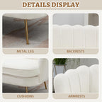 59" Small Loveseat Sofa 2-Seater, Modern Chenille Couch with Gold Metal Legs & Floral Backrest, Compact Apartment Sofa for Living Room, Bedroom, Office, Dorm (Boucle, Ivory)