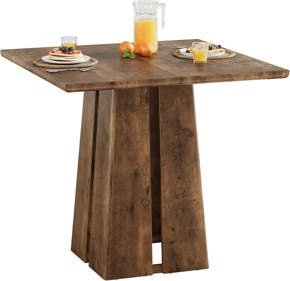 LITTLE TREE Wooden Square Dining Table 4 Sets, 31.5" Farmhouse Kitchen Table with Heavy-Duty Pedestal Base, Dinner Furniture for Dining Room, Living Room, Kitchen (1, Rustic Brown)