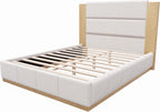 GDFStudio Queen Size Upholstered Platform Bed Frame with Extended Wood Headboard, 49'' Tall High Headboard Modern Bed Frame, Wood Plinth Base, No Box Spring Needed, Easy Assembly, White Boucle