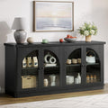 ONBRILL 63 Inch Sideboard Buffet Cabinet with Glass Doors and 4 Doors Black
