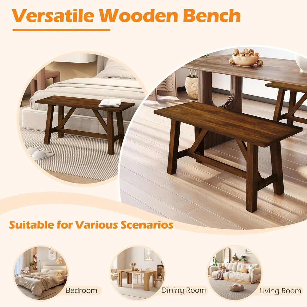 Giantex 38" Wooden Dining Bench, Farmhouse Entryway Bench with Rubber Wood Frame, 400 LBS Capacity, Shoe Rack Benchs, Narrow End of Bed Seat for Kitchen, Living Room, Bedroom, Hallway, Brown (1)