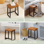 Vanity Bar Stool Chair, Makeup Stool Counter Height Stools,Small Ottoman Footrest for Living Room, Bathroom, Bedroom, Offices，Leather &Metal Legs with Anti-Slip Feet,Rustic Brown