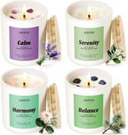 AOOVOO Calm Candles Set for Women - 4 Pack Candles for Home Scented, 28 oz 200 Hour Burn, Aromatherapy Candle with Crystals, Lavender Calm/Jasmine Serenity/Water Lily Pear Harmony/Patchouli Balance