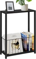Homleke Narrow Side Table with Magazine Holder, Skinny End Table Perfect for Small Spaces, Space-Saving Design for Living Room, Bedroom, or Office, 7.1" D x 16.9" W x 23.6" H, Black