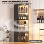 VersionTECH. Glass Display Cabinet with RGB Lights, 5-Tier Curio Cabinets with Glass Doors for Collectibles, Display Case with Adjustable Shelves, Human Sensor, Charging Station, Mirror Backing, Black