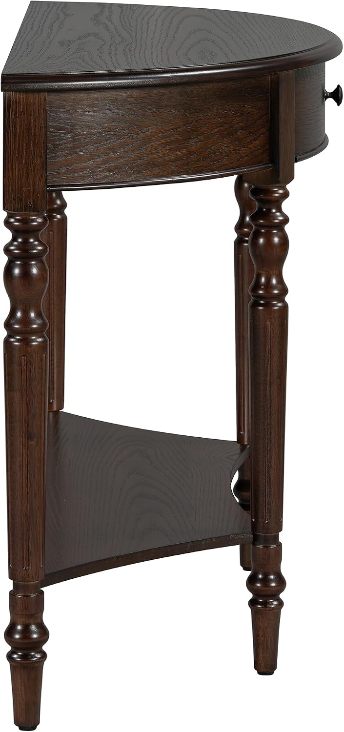 LUMISOL Half Moon Console Table with Drawer, 39'' Farmhouse Entryway Table with Shelf, Rustic Sofa Tables for Living Room Foyer Hallway, Espresso