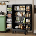47.2" H Tall Metal Kitchen Pantry Storage Cabinet, Freestanding Storage Cabinet with Magnetic Doors and Adjustable Shelves, Black Metal Pantry Cabinets for Dining Room and Living Room