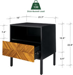 Bme Vivian Solid Wood Nightstand, End Table, Bedside Table with Herringbone Pattern for Rustic Bedroom, Easy Assembly, Rustic Golden Brown and Black