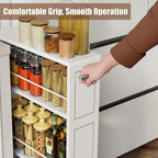 KLM 4 Tier White Slim Storage Cart with Handle, Slide Out Storage Rolling Utility Cart for Kitchen, Laundry, Narrow Places-6.7" W