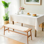 Solid Wood Entryway Bench, 43.31" Wooden Dining Bench, End of Bed Benches w/Hand-Woven Rope Seat for Bedroom, Kitchen Dining Room, Living Room, Entry Décor (White Rope)