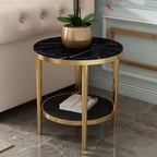 Bedside/Sofa Side Table: Stainless Steel & Marble Two-Tier Small Round Table – Suitable for Living Room Sofas and Corners