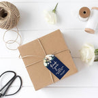 Andaz Press 100-Pack Personalized Thank You for Celebrating with Us Wedding Favor Tags with Bakers Twine Navy Blue with Florals Custom Cardstock Wedding Gift Tags for Party Favors 2 x 3.75-Inches