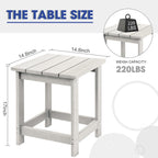 LZRS Patio Side Table, Heavy Duty HDPE Outdoor End Table with Wood Texture, Weatherproof Composite Table for Adirondack Chairs, Deck, Pool, Indoor/Outdoor, No Peeling or Cracking(White)