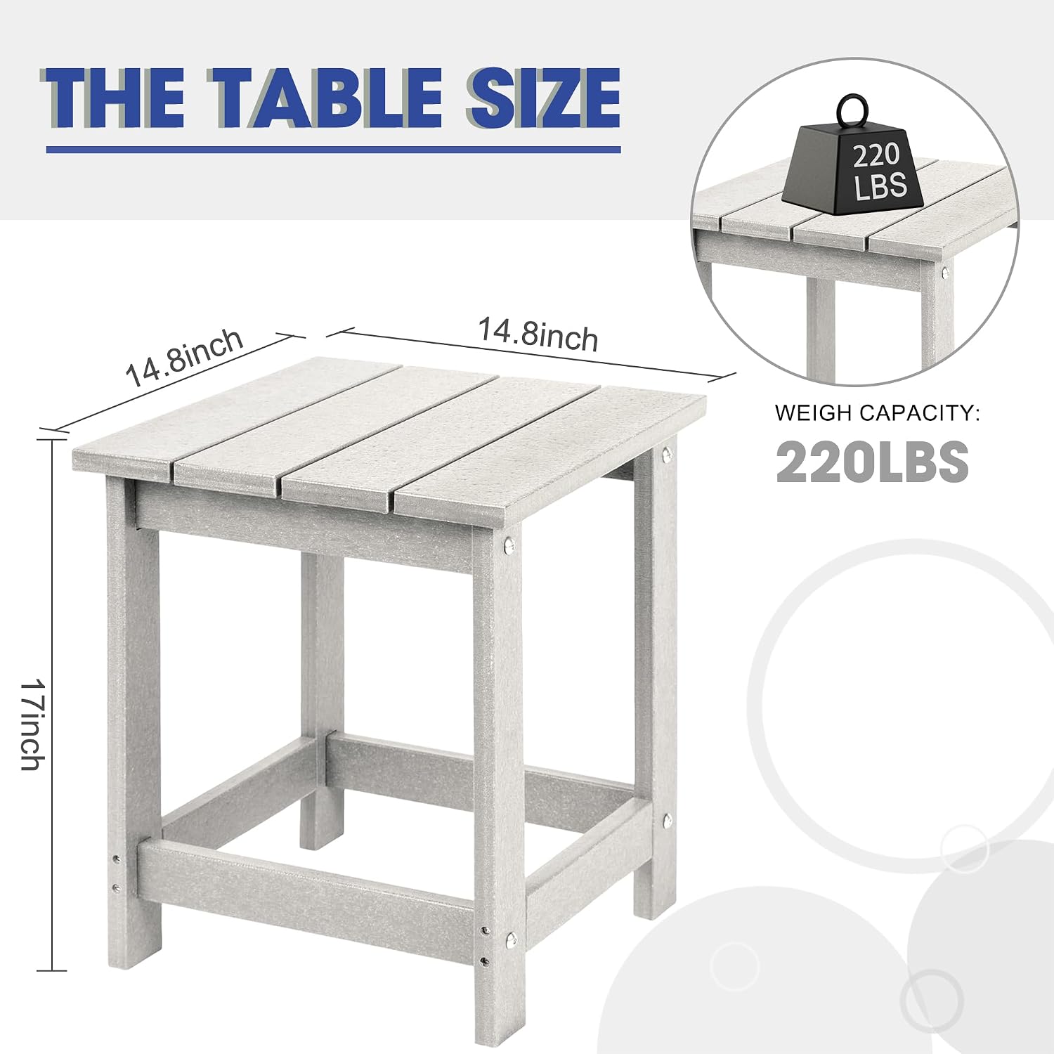LZRS Patio Side Table, Heavy Duty HDPE Outdoor End Table with Wood Texture, Weatherproof Composite Table for Adirondack Chairs, Deck, Pool, Indoor/Outdoor, No Peeling or Cracking(White)