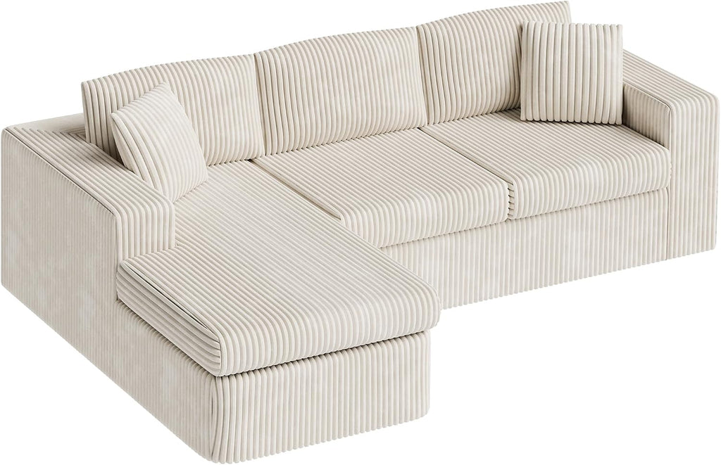 Vongrasig 105" Couches for Living Room, Sectional Couches Modular Sofa with L-Shaped Chaise, Memory Foam Comfy Cloud Couch with Plush Corduroy Fabric, No Assembly Required, (Beige)