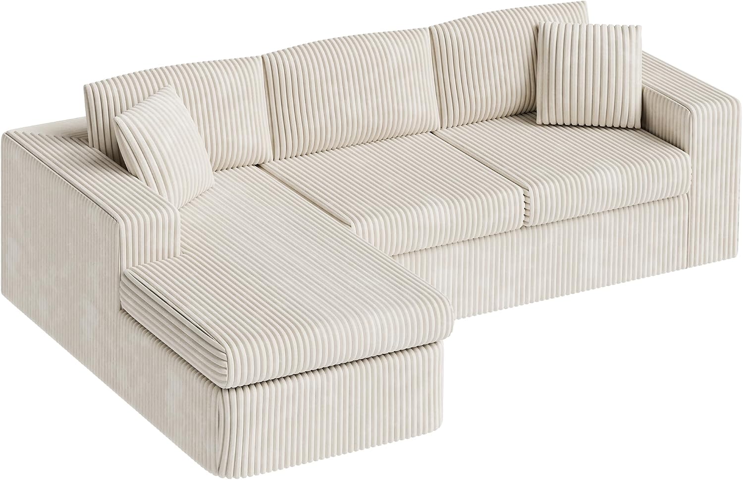 Vongrasig 105" Couches for Living Room, Sectional Couches Modular Sofa with L-Shaped Chaise, Memory Foam Comfy Cloud Couch with Plush Corduroy Fabric, No Assembly Required, (Beige)