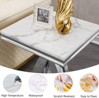 Marble End Table Modern Square Silver Living Room Table Sofa Side Table with Mirrored X-Shape Stainless Steel Base, Luxury White Faux Marble Small Bed Side Corner Table for Living Room Bedroom