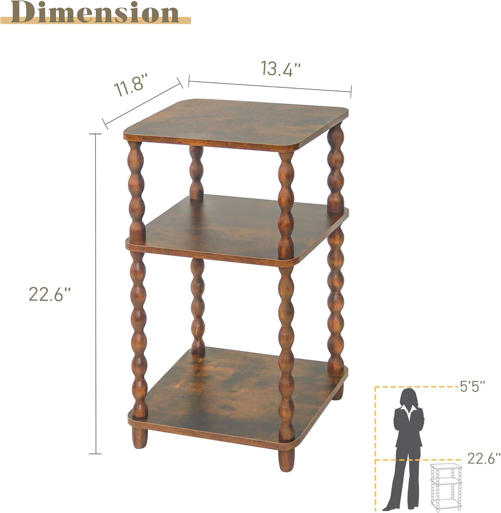 Fultyle Small Side Table, 3-Tier End Table with Shelf, Vintage Nightstand