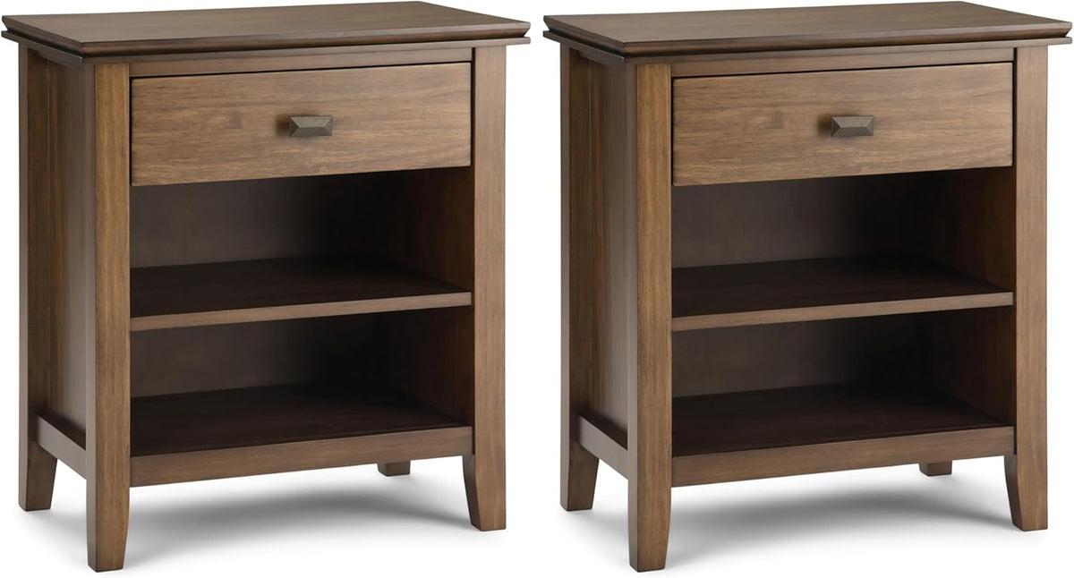 SIMPLIHOME Artisan Solid Wood 24 inch Wide Transitional-Style Bedside Nightstand Tables in Rustic Natural Aged Brown for the Living Room and Bedroom (Set of 2)