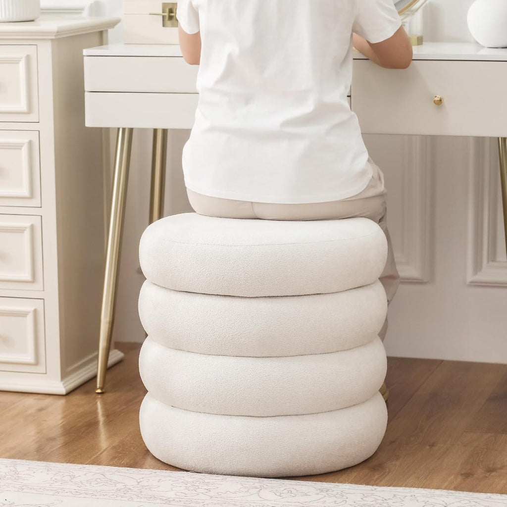 Asense Round Storage Ottoman,Footstool with Removable Lid, Vanity Stool, Modern Upholstered Footrest for Bedroom Living Room Entryway