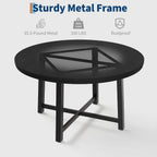 GarveeHome 47 in Round Dining Table, Industrial Dinner Table for 4 to 6, Wooden Kitchen Table with Sturdy Metal Frame & Rustic Black Finish, Circle Kitchen Table for Dining Room, Kitchen （No Chairs）