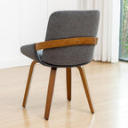 Dining Room Chairs Set of 2, Mid Century Modern Gray Fabric+Faux Leather Kitchen Chairs No Arms,Bamboo Legs Side Chairs No Wheels,Accent Chair for Dining Rooms