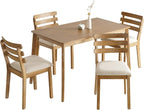 Farmhouse Dining Table Set for 4, Wooden Kitchen Table & Solid Wood Chairs | 4 Upholstered Chairs, Modern Rectangular Dining Room Table and Chairs for Kitchen, Small Spaces, Rubberwood Legs, 5-Piece