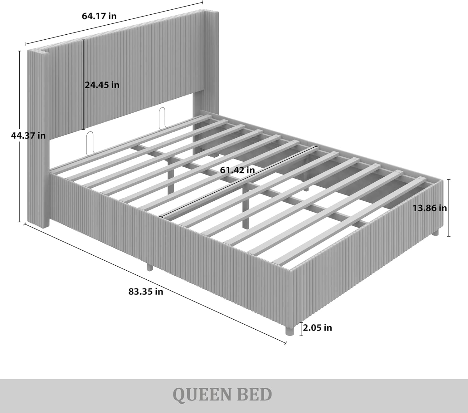 Queen Wingback Velvet Upholstered Platform Lift-Up Storage Bed, Vertical Stitching Design, Brown