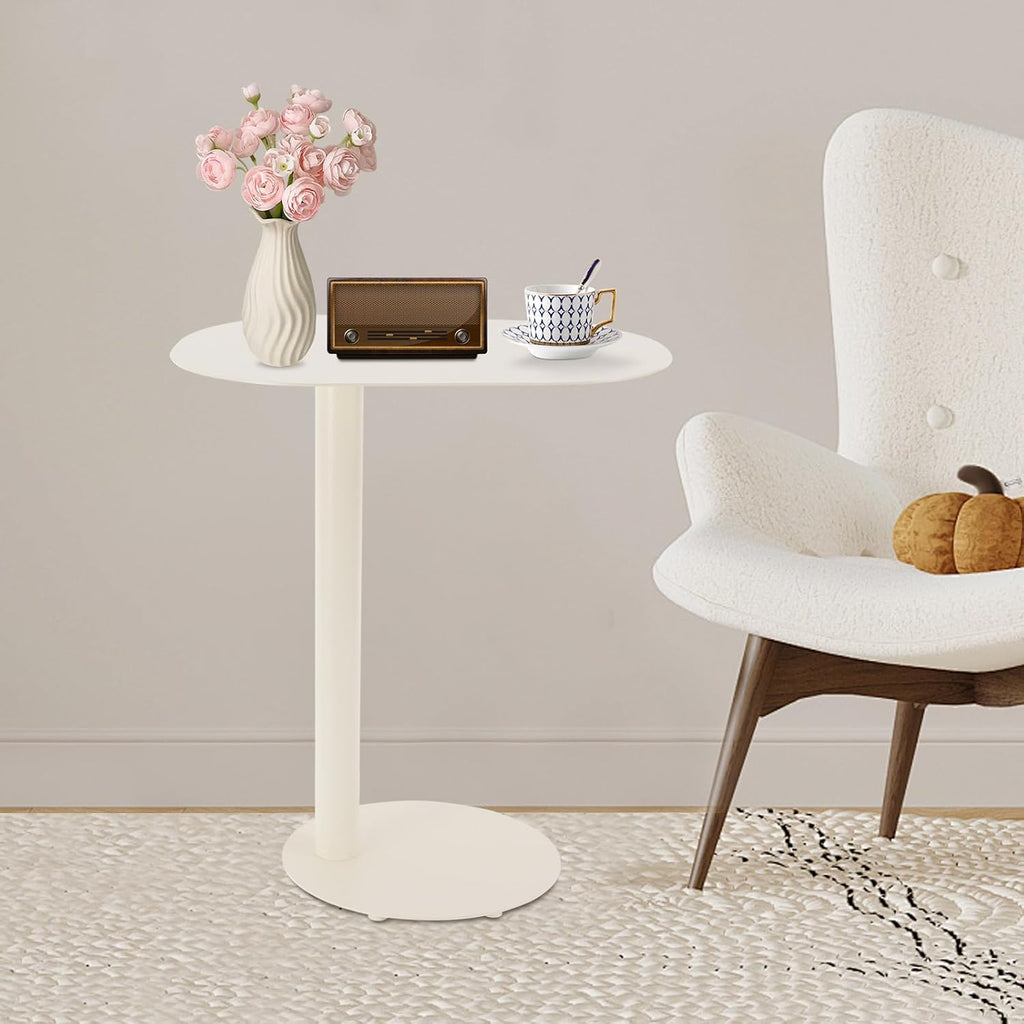 C-Shaped Side Table, Metal Coffee and Bedside Table, Small Cream White End Table for Couch Sofa and Bed, Living Room, Bedroom, and Office Use, 20" x 14" x 25"