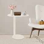 C-Shaped Side Table, Metal Coffee and Bedside Table, Small Cream White End Table for Couch Sofa and Bed, Living Room, Bedroom, and Office Use, 20" x 14" x 25"