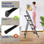 4-Step Ladder with Wide Anti-Slip Platform & Thick Rubber Feet | Heavy Duty Foldable & Portable | 330 lbs Capacity, Steel Frame, Rubber Handgrip, Folding Step Stool