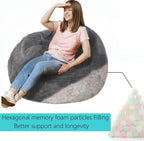 Bean Bag Chairs with Faux Rabbit Fur Cover, 4 ft Giant Memory Foam Bean Bag Chairs for Adults/Teens with Filling,Ultra Soft Faux Fur Fabric, Round Fluffy Sofa for Living Room Bedroom College Dorm