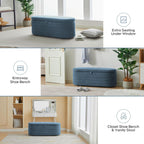 Storage Ottoman Bench End of Bed for Bedroom,45 inch Boucle Upholstered Entryway Shoe Seat Bench w/Storage,Sherpa Modern Padded Blanket Chest Stool Foot Rest for Living Room,Window Seating,Blue