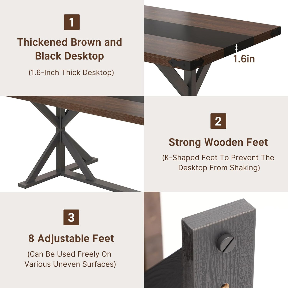 Hlivelood 71 Inch Dining Table for 6 People, Rectangular Kitchen Farmhouse Table W/Thickness Waterproof Wood Tabletop,Long Dining Room Tables W/Wood Strip Base for Kitchen Living Room(Brown&Black)