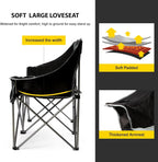 FAIR WIND Oversized 3 Person Camping Chair Padded Triple Loveseat Folding Camping Couch Duo Chair Heavy Duty Quad Fold Arm Chair with Cup Hold - Supports 900 LBS Black