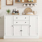 Farmhouse 47" Buffet Cabinet with Storage,Large Sideboard Buffet with Drawers and Adjustable Shelves, Rustic Coffee Bar Cabinet for Kitchen, White