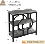 End Table Set of 2, Narrow Side Table with 3-Tier Storage Shelves, Wood Sofa Side Table with Geometric Metal Frame for Living Room, Industrial Bedside Nightstand for Bedroom (Gray)