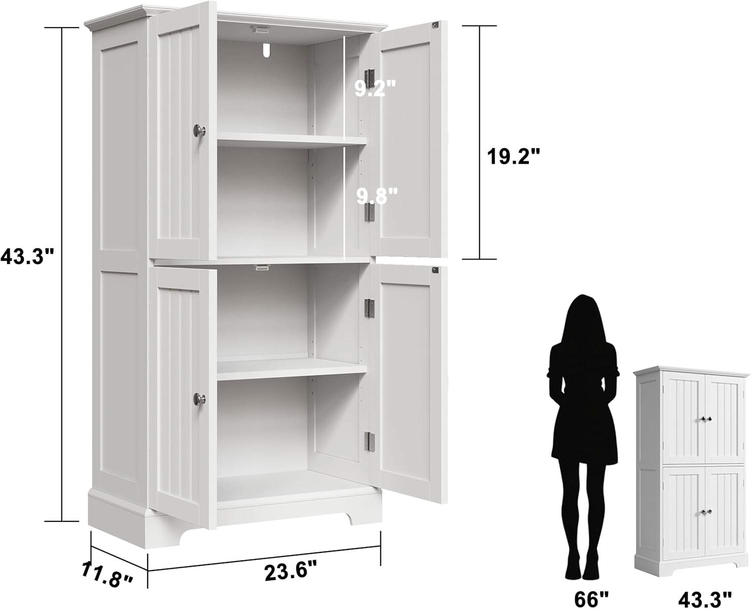 ChooChoo Bathroom Floor Cabinet, Modern Bathroom Storage Cabinet with 4 Doors and Adjustable Shelves, Freestanding Cupboard for Living Room, White | Bathroom Storage Cabinet, 4 Doors, Freestanding Cupboard for Living Room, White