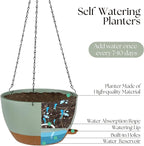 TYMENSH Hanging Plant Pots 12 inch Set of 2, Self Watering Hanging Planters with Drainage Holes, Indoor Outdoor Plastic Flower Pots with Hanging Chains for Balcony, Porch, Garden, Home Décor, Green