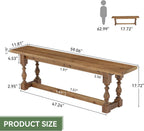 Rustic Solid Wood Entryway Bench, 59.1" Long Farmhouse Dining Seat with Turned Legs, End of Bed Bench for Entryway, Dining Room, Bedroom, Holds Up to 300 lb, Easy Assembly, Natural Brown