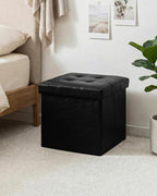 B FSOBEIIALEO Storage Ottoman Small Cube, Foot Rest Seat Faux Leather Dorm Room Ottoman Black 12.6"X12.6"X12.6" (2 Pack)