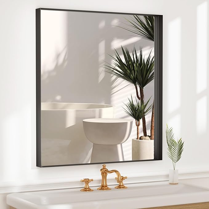 36”x 28” Black Bathroom Mirrors for Over Sink, Modern Vanity Mirror, Black Mirrors for Living Room Bedroom Hallway Decorative,Tempered Glass Hangs Vertically or Horizontally