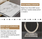 White Faux Marble End Table,Modern Sofa Side Tables with Silver Mirrored Stainless Steel Base and Faux Marble Tabletop for Home Office Living Room (White Silver End Table)