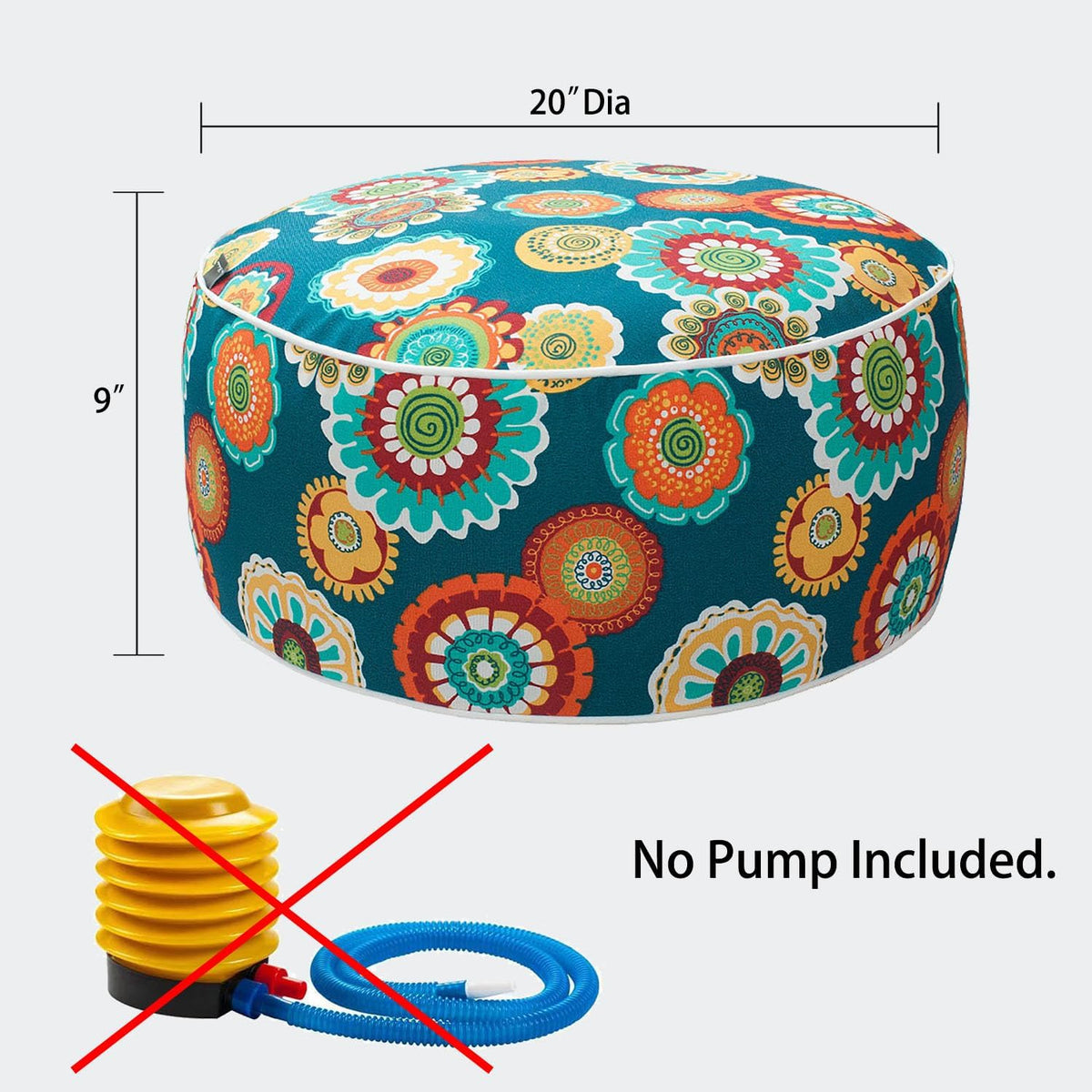 Magpie Fabrics Indoor/Outdoor Inflatable Stool Ottoman Pouf, Water Repellent Round Footrest Footstool D20 xH9, Portable for Patio Garden Camping or Home, Floral Green