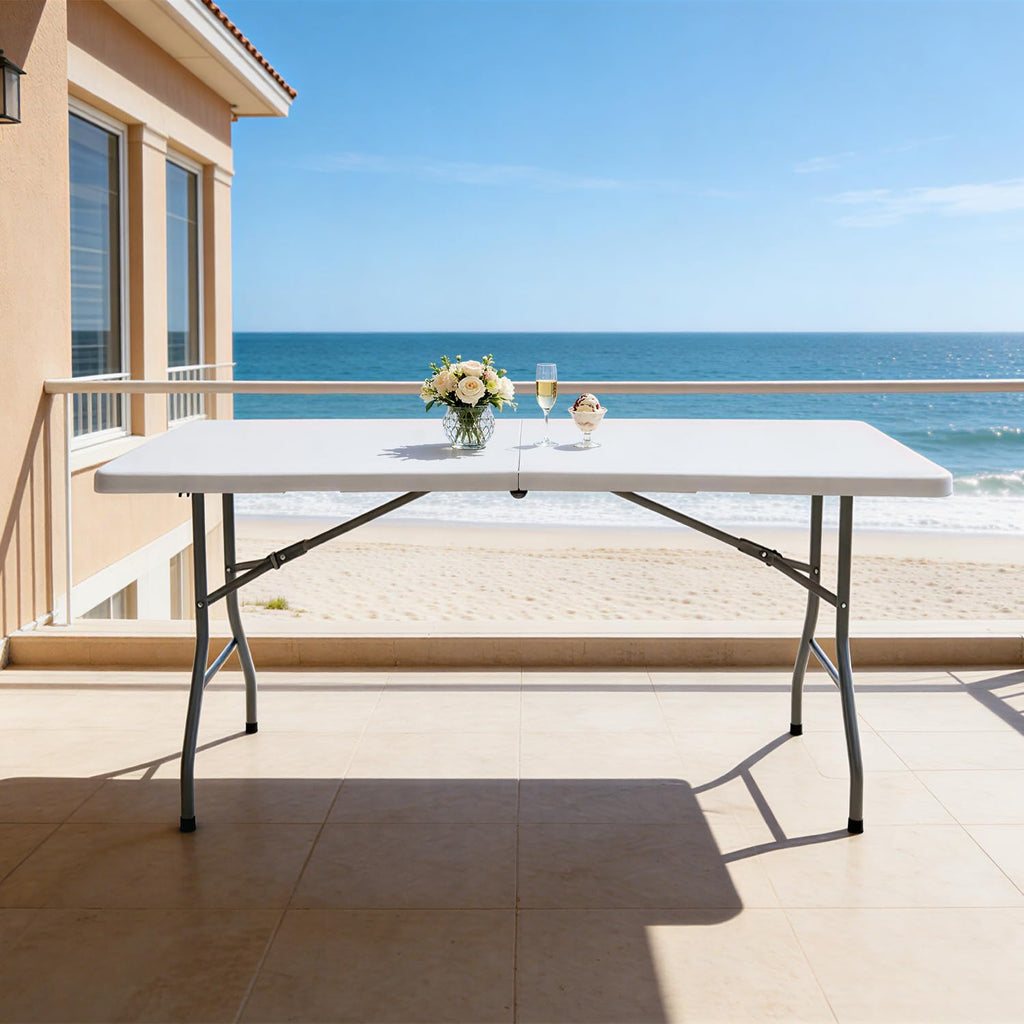 Lakhow 6 FT Folding Table,Outdoor Indoor Plastic Table Portable Square Height Dining Table Perfect for Picnics, Parties, Party and Camping, Clear White