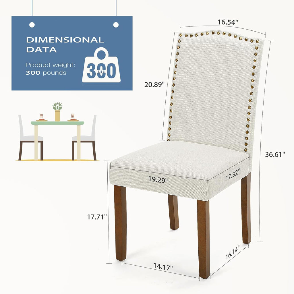 DUMOS Dining Chairs Set of 6, Farmhouse Fabric Upholstered Kitchen Chairs with Wooden Legs and Padded Seat, Modern Accent Chairs for Dining Room, Kitchen, Living Room, Restaurant, Beige