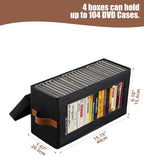 4 Packs DVD Storage Box with Visible Window, Dustproof DVD Case Holder Organizer with Lid and Handles, Holds Up to 104 Cases, CD Holder for Blu-ray & CD Storage-15.75 x 6.10 x 8.07In