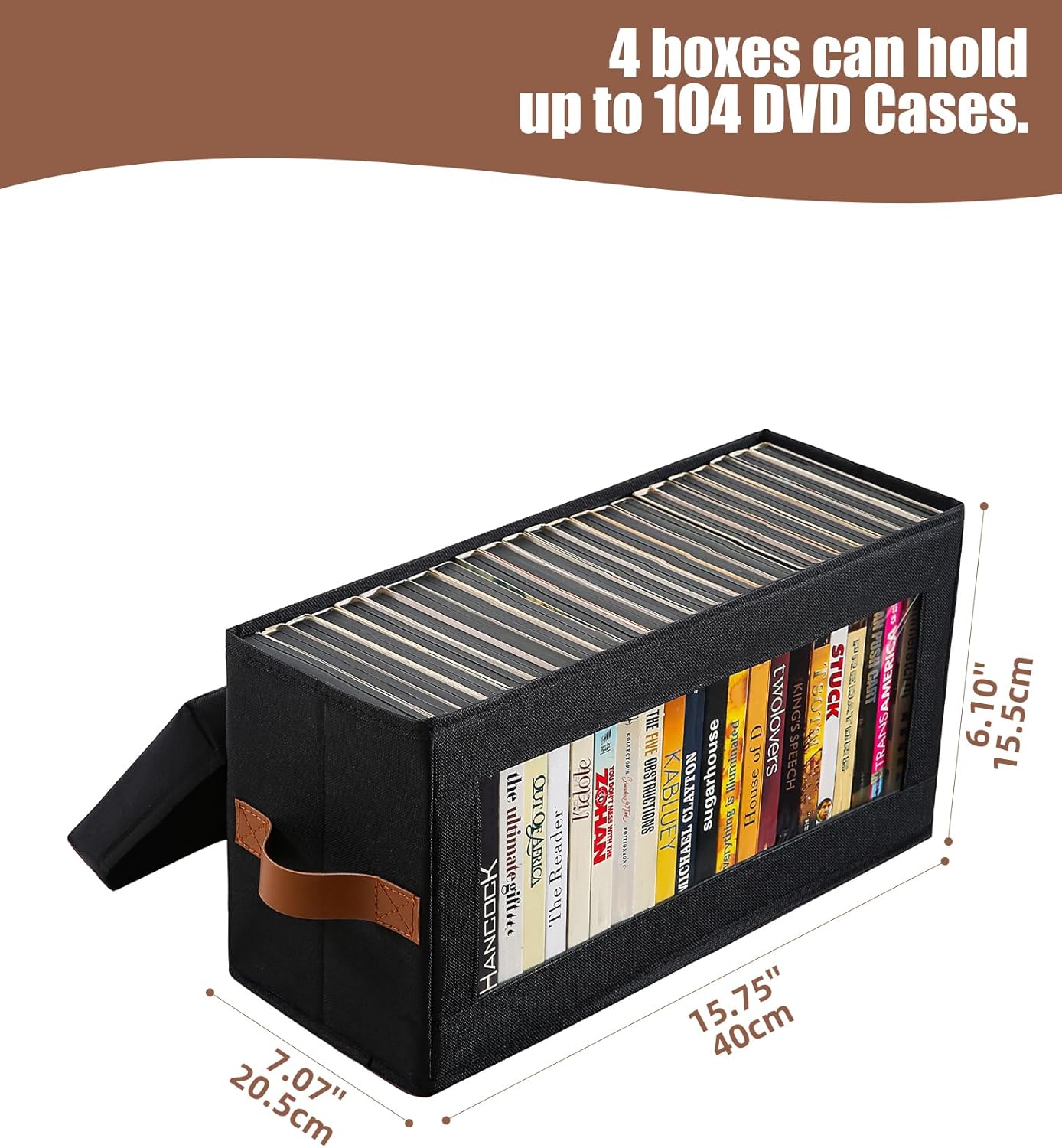 4 Packs DVD Storage Box with Visible Window, Dustproof DVD Case Holder Organizer with Lid and Handles, Holds Up to 104 Cases, CD Holder for Blu-ray & CD Storage-15.75 x 6.10 x 8.07In