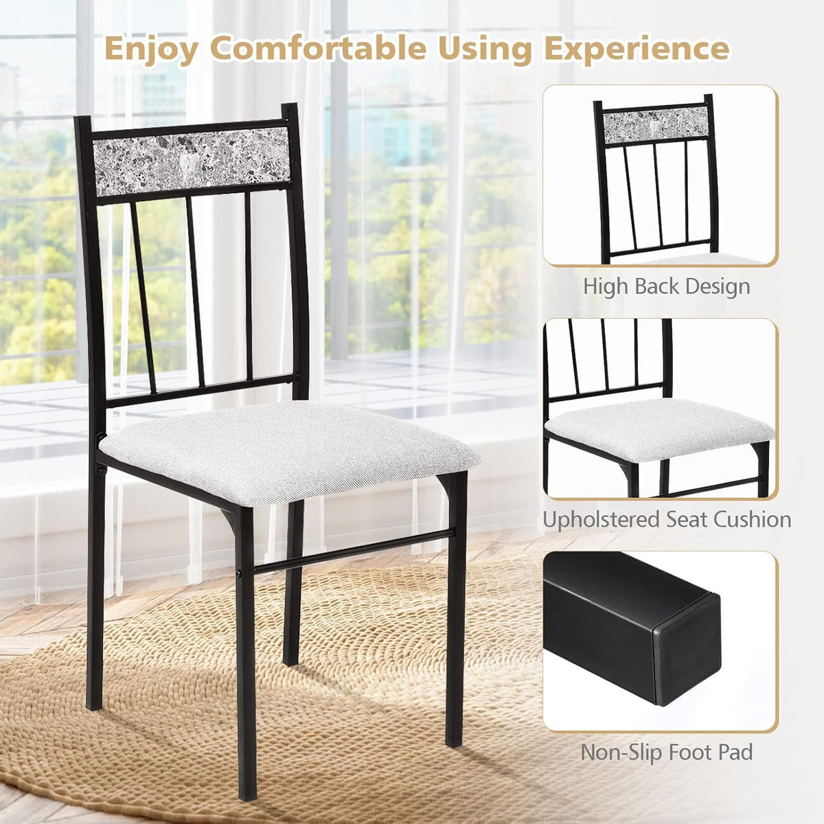 GIANTEX 5-Piece Dining Table Set for 4, Kitchen Table and Upholstered Chairs Set with Faux Marble Tabletop & Metal Frame, Space-Saving Dinette Set for Breakfast Nook, Small Space, Grey